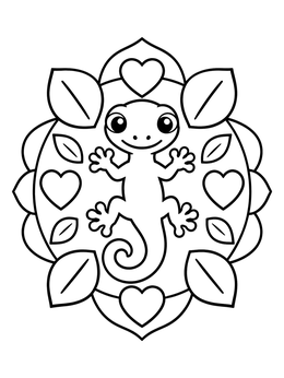Free printable Cute Gecko Mandala With Hearts coloring page