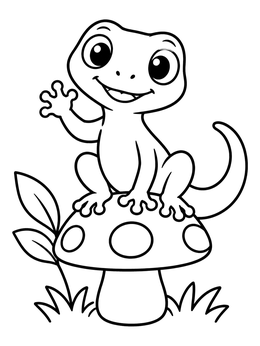 Free printable Cute Gecko On A Mushroom coloring page