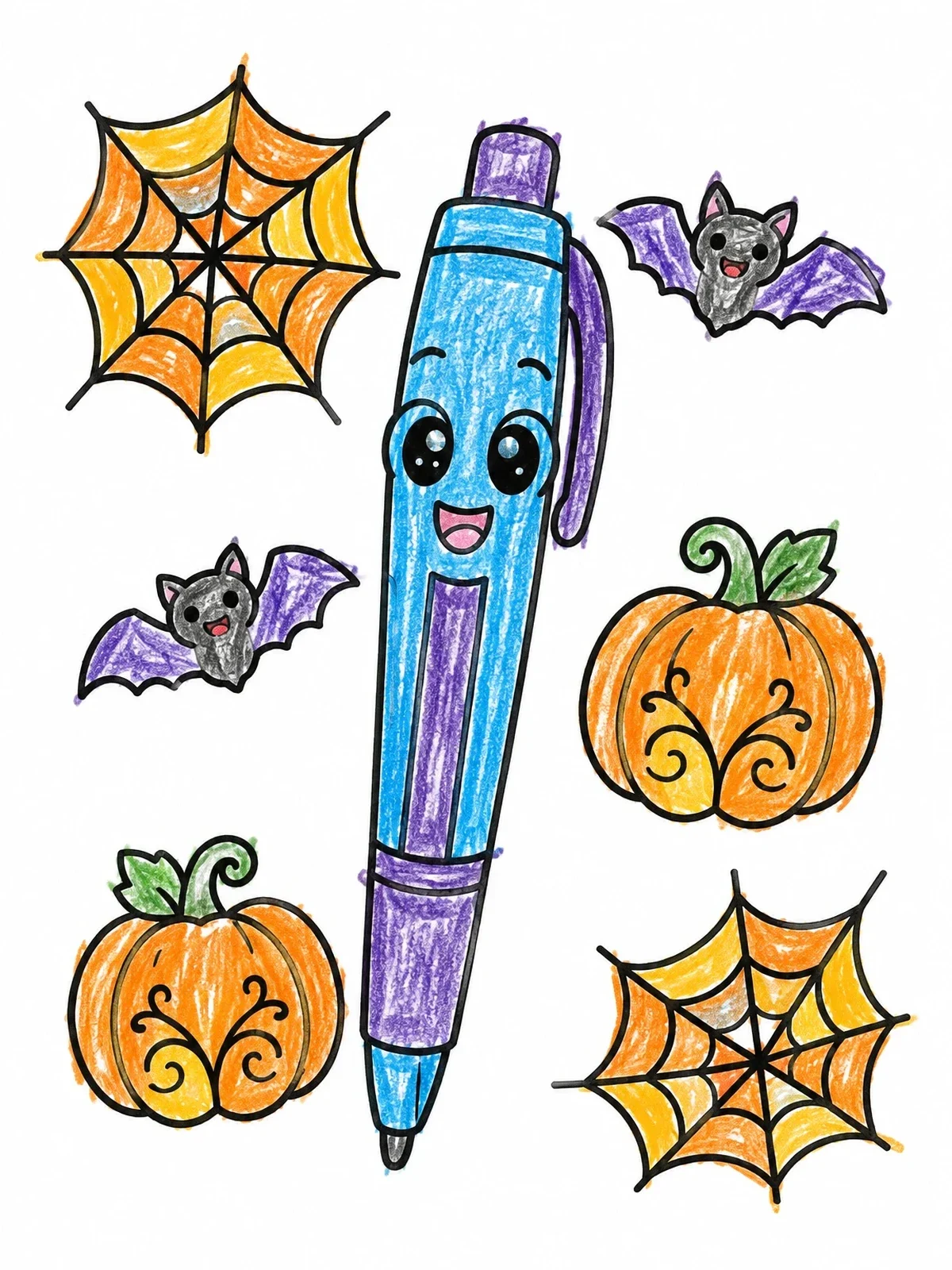 Colored example of the Cute Gel Pen And Halloween Doodles coloring page