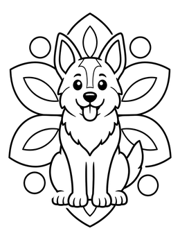 Free printable Cute German Shepherd Floral Mandala coloring page