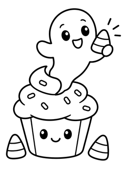 Free printable Cute Ghost Halloween Cupcake coloring page