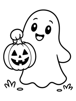 Free printable Cute Ghost Holding A Jack O' Lantern coloring page