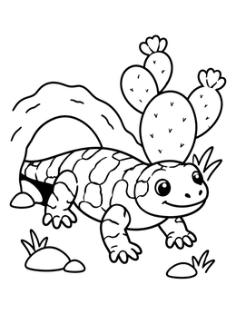 Free printable Cute Gila Monster By Cactus coloring page