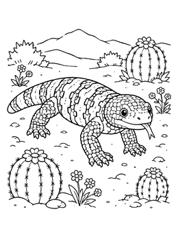 Free printable Cute Gila Monster In The Desert coloring page