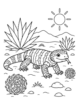 Free printable Cute Gila Monster In The Desert coloring page