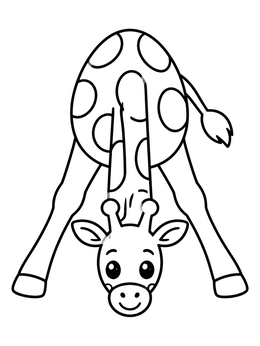 A sweet giraffe coloring page showing the animal bending its long neck down low.
