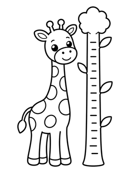 Free printable Cute Giraffe By A Height Chart coloring page