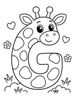 Free printable Cute Giraffe Letter G coloring page