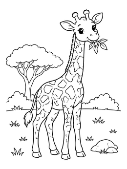 Free printable Cute Giraffe Munching Leaves coloring page