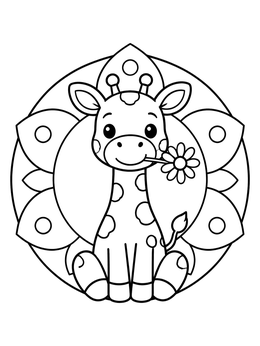 Free printable Cute Giraffe With Daisy Flower coloring page
