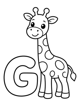 Free printable Cute Giraffe With Letter G coloring page