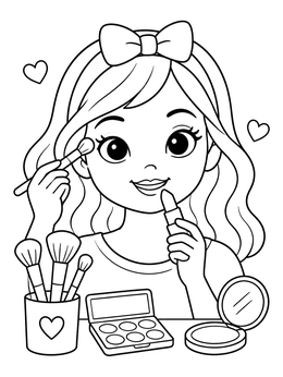 Free printable Cute Girl Applying Makeup coloring page