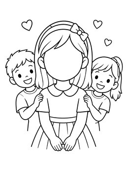 Free printable Cute Girl Blank Face Template With Friends coloring page