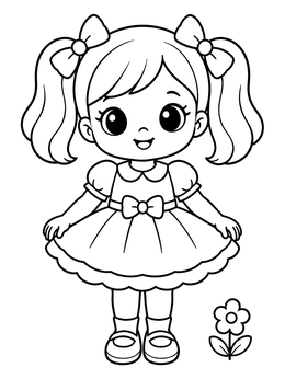 Free printable Cute Girl Doll With Pigtails coloring page
