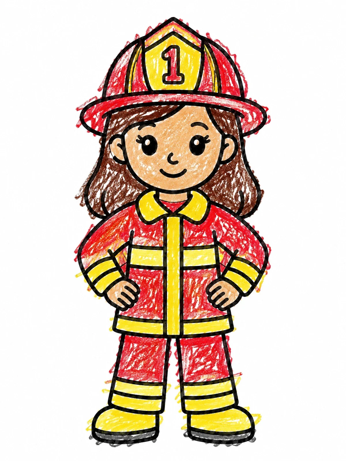 Colored example of the Cute Girl Firefighter Standing Proud coloring page