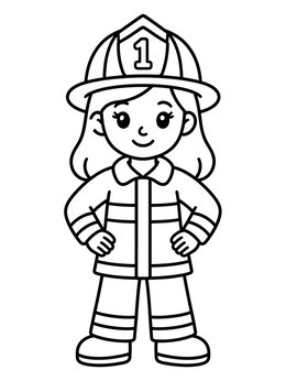 Free printable Cute Girl Firefighter Standing Proud coloring page