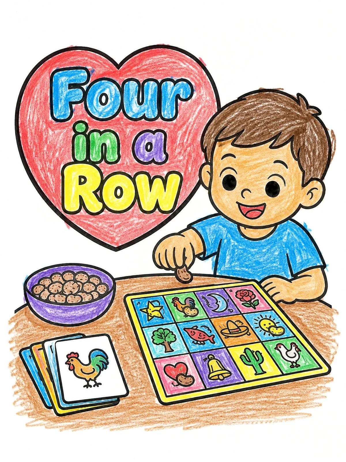 Colored example of the Boy Playing Mexican Loteria Game coloring page