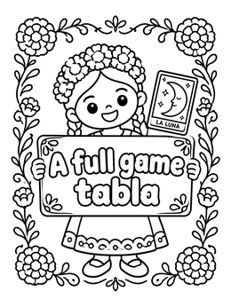 Free printable Cute Girl With La Luna Loteria coloring page