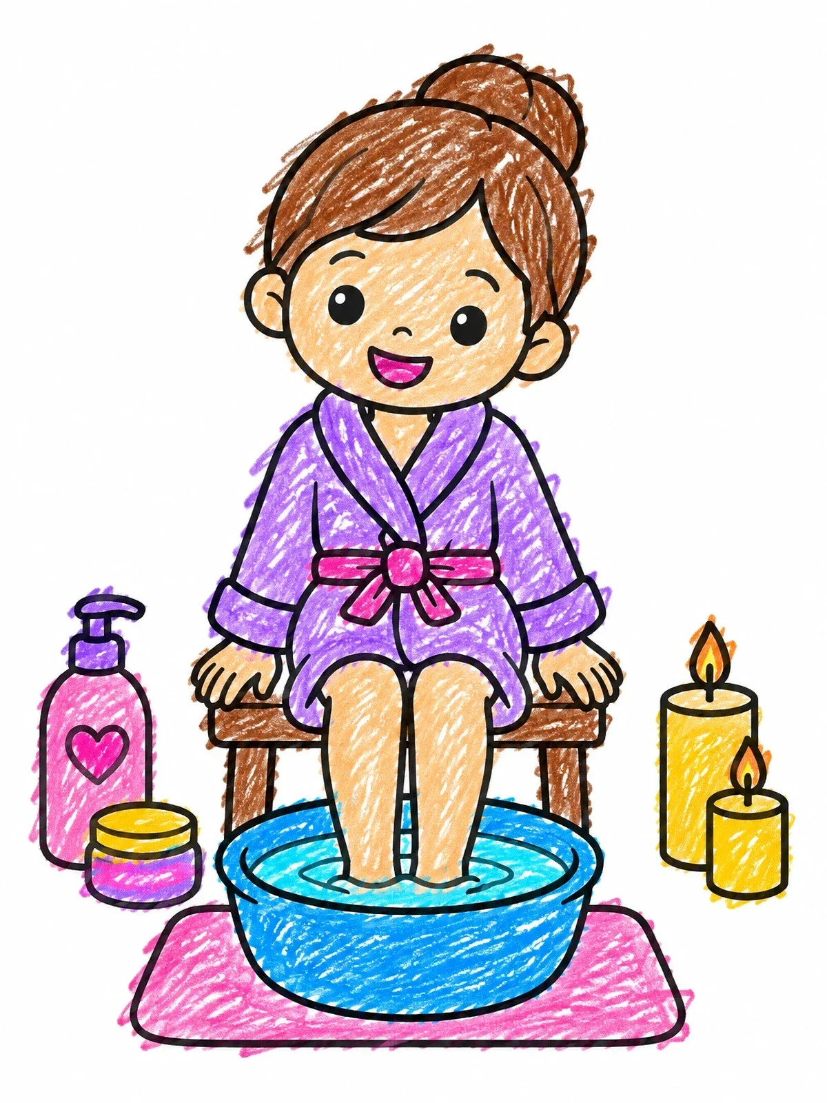Colored example of the Cute Girl Relaxing Foot Spa coloring page