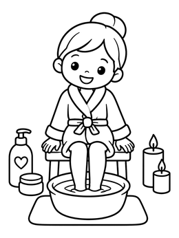 Free printable Cute Girl Relaxing Foot Spa coloring page