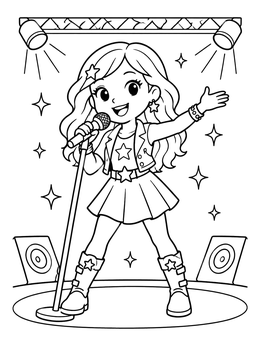 Free printable Cute Girl Rock Star Singing coloring page