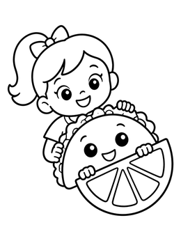 Free printable Cute Girl With Taco And Lime coloring page