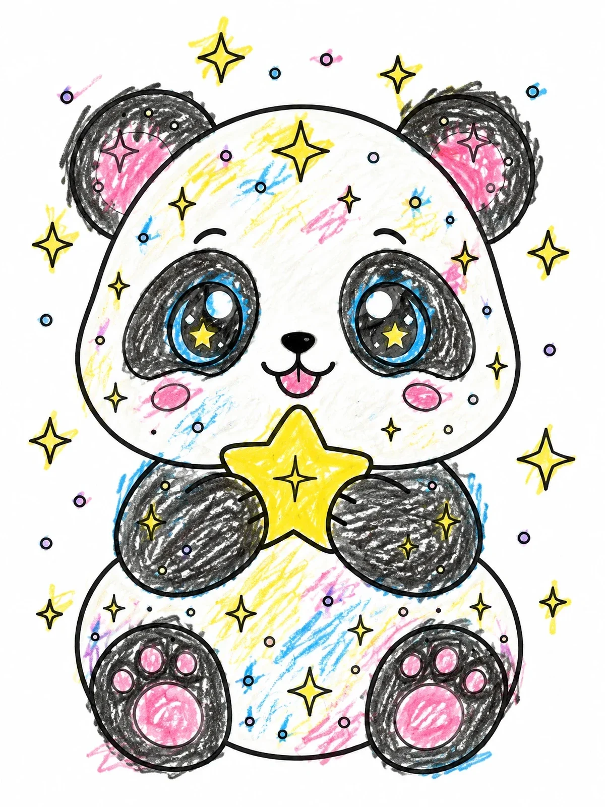Colored example of the Cute Glittering Star Panda coloring page