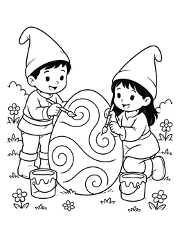 Free printable Cute Gnomes Painting Easter Egg coloring page