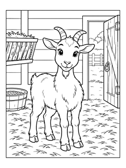 A cute goat standing in a barn on this lovely goat coloring page.