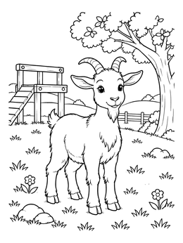 Free printable Cute Goat In Farm Paddock coloring page