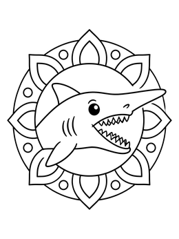 Free printable Cute Goblin Shark In Floral Frame coloring page