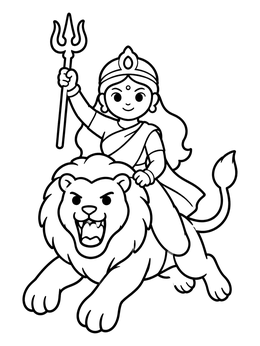 Free printable Cute Goddess Durga On Lion coloring page