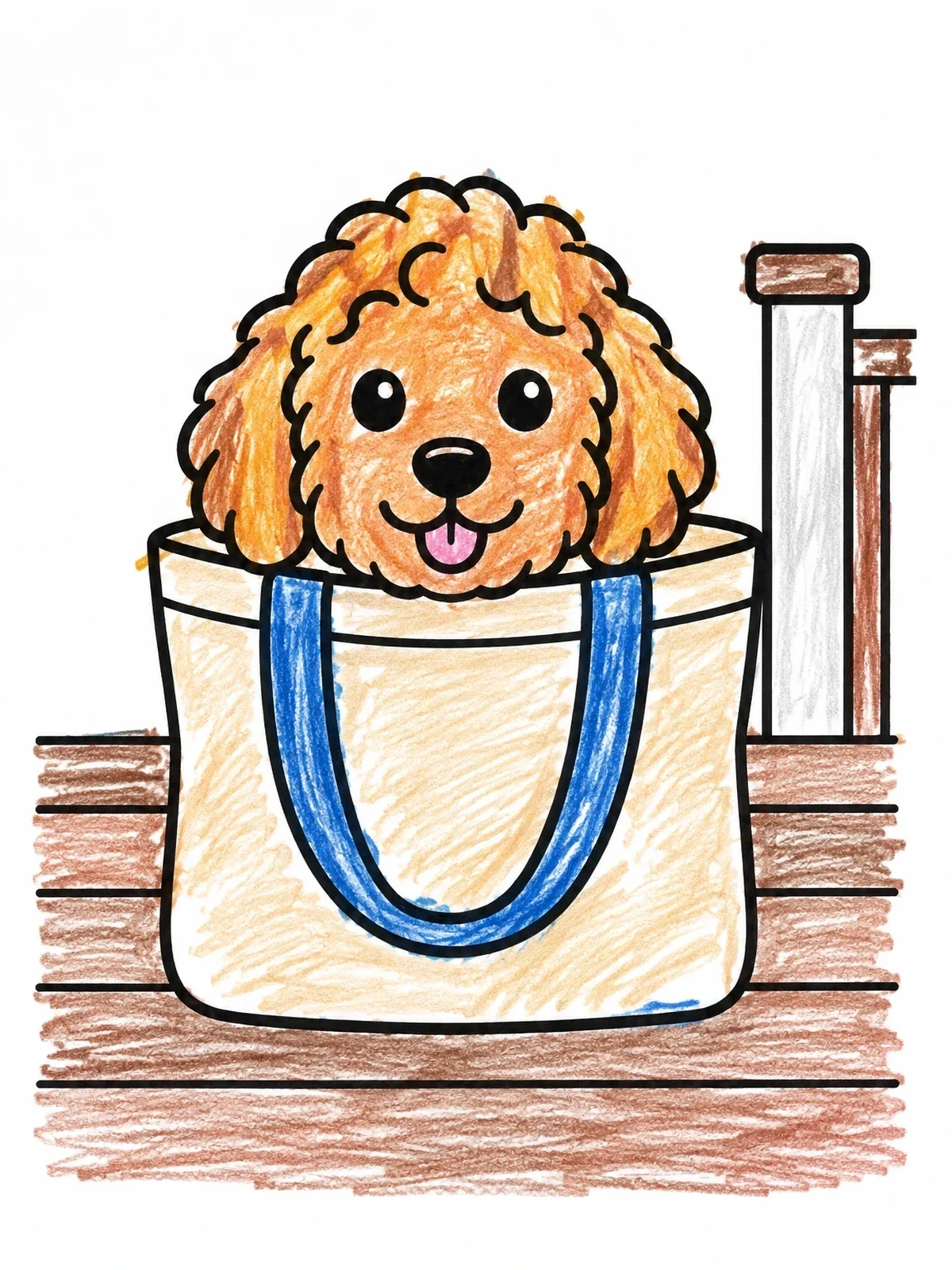 Colored example of the Cute Goldendoodle In A Tote Bag coloring page