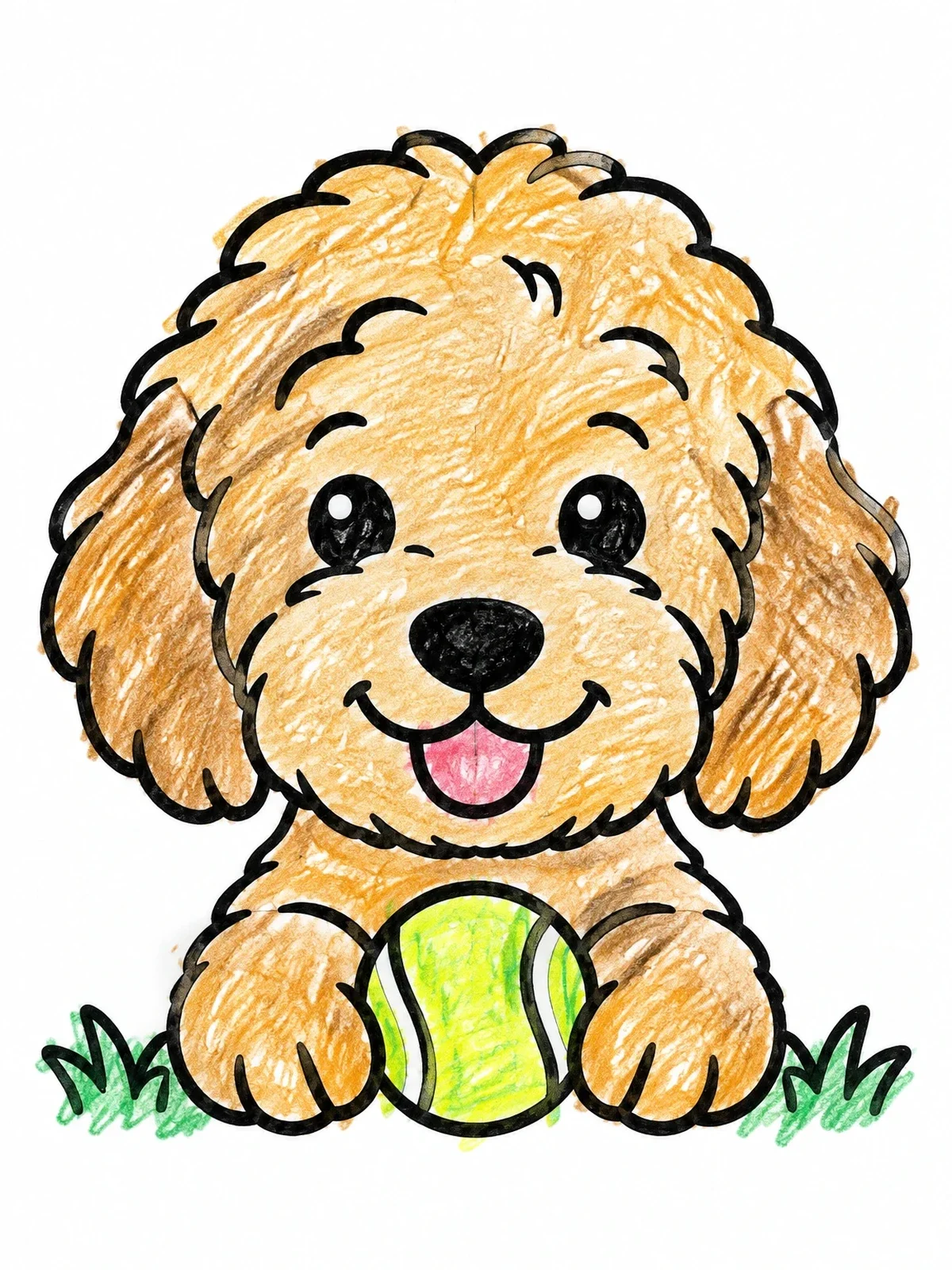 Colored example of the Cute Goldendoodle With Tennis Ball coloring page