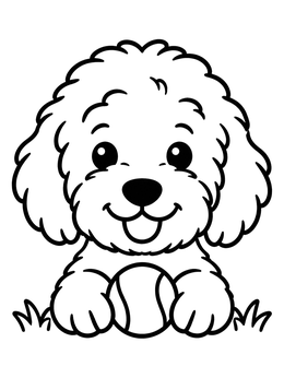Free printable Cute Goldendoodle With Tennis Ball coloring page