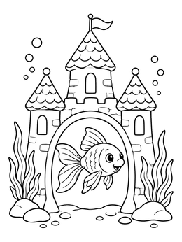 Free printable Cute Goldfish At Aquarium Castle coloring page