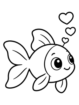 Free printable Cute Goldfish With Heart Bubbles coloring page