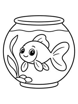 Free printable Cute Goldfish In A Fishbowl coloring page