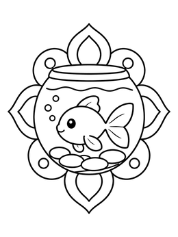 Free printable Cute Goldfish In A Bowl coloring page