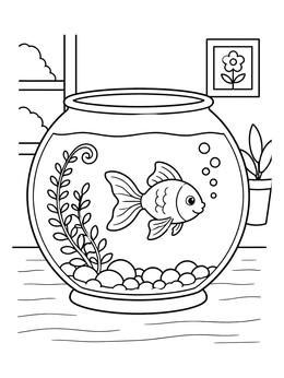 Free printable Cute Goldfish In Round Bowl coloring page