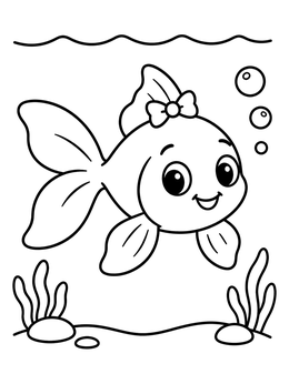 Free printable Cute Goldfish With Little Bow coloring page