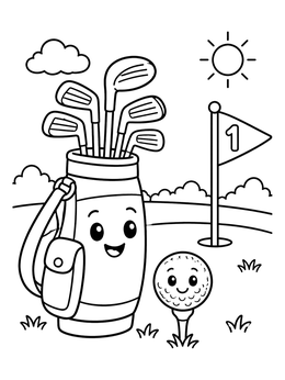 Free printable Cute Golf Bag And Smiling Ball coloring page