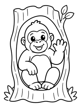 Free printable Cute Gorilla In Tree Trunk coloring page