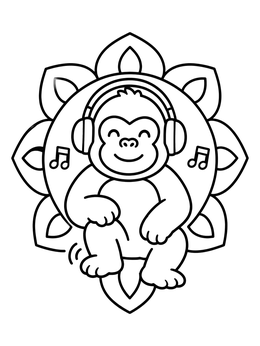 Free printable Cute Gorilla Listening To Music coloring page