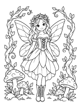 Free printable Cute Gothic Fairy In The Enchanted Woods coloring page