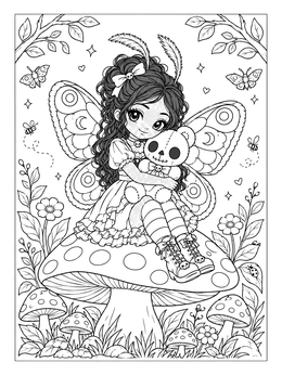 Free printable Cute Gothic Fairy On Mushroom coloring page