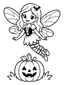 Free printable Cute Gothic Fairy With Pumpkin coloring page