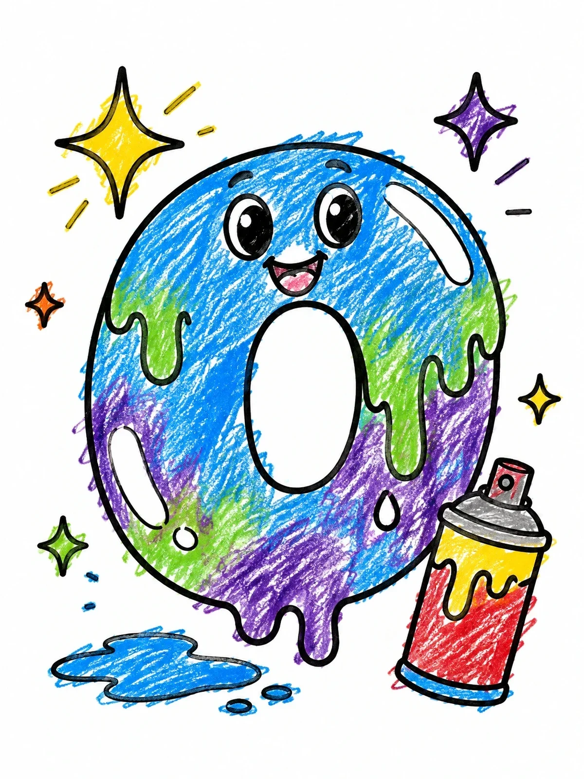 Colored example of the Cute Graffiti Letter O With Spray Can coloring page