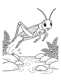 Free printable Grasshopper Leaping Across A Stream coloring page