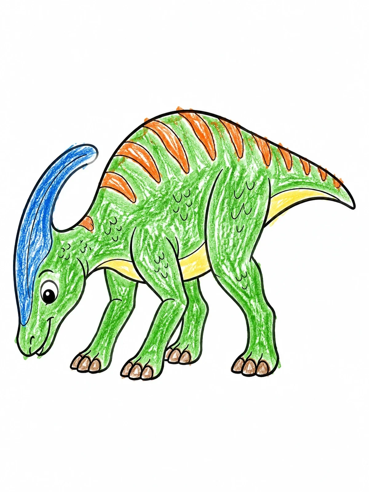 Colored example of the Cute Grazing Parasaurolophus Dinosaur coloring page